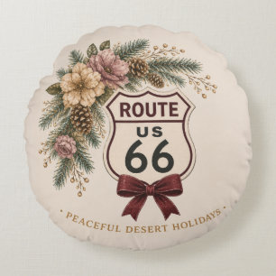Route 66 Reversible Büffel-Karo-Weihnachtskunst Rundes Kissen