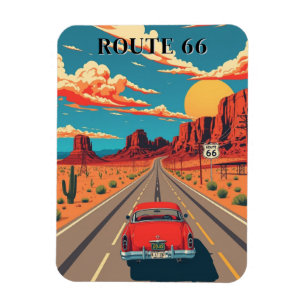 Route 66 Rotes Auto Desert Drive Vintage Magnet