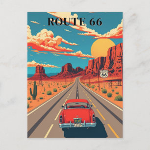 Route 66 Rotes Auto Desert Drive Vintage Postkarte