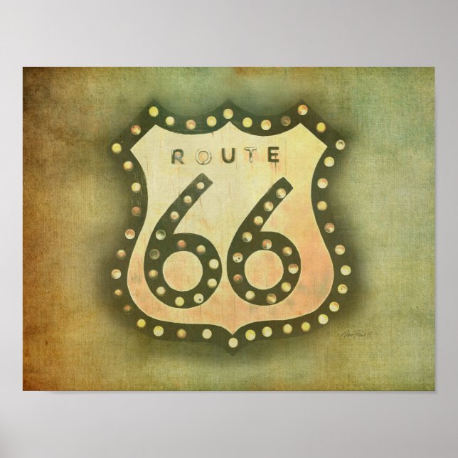 Route 66 Schild Plakat Vintagen Stil Not (Vorne)