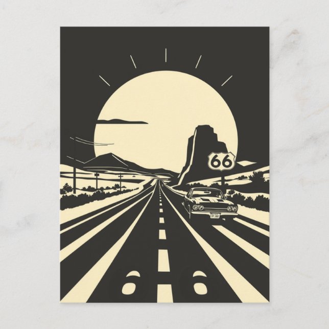 Route 66 Schwarz/Weiß Minimalistisch Classic Postkarte (Vorderseite)