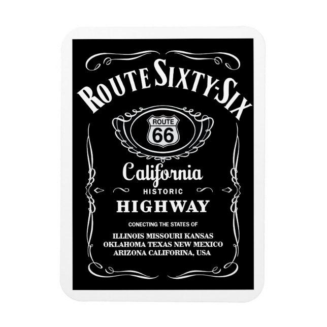 Route 66 Schwarzes Etikett Magnet (Vertikal)