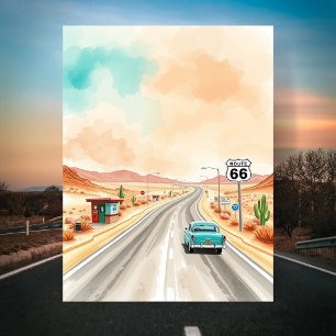 Route 66 Sonnenuntergang Aquarell Postkarte