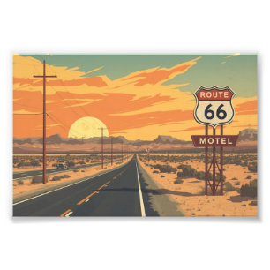 Route 66 Sonnenuntergang Vintage Straße Reise Kuns Fotodruck