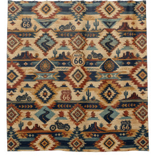 Route 66 Southwest Motorrad-Tapisserie Duschvorhang