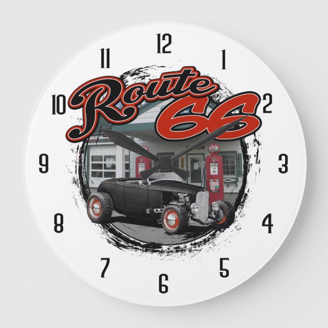 Route 66 Station Frisierte Auto Große Wanduhr (Vorderseite)