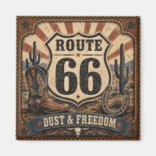 Route 66 Staub Freiheit Vintage Western Heimdekora Magnet