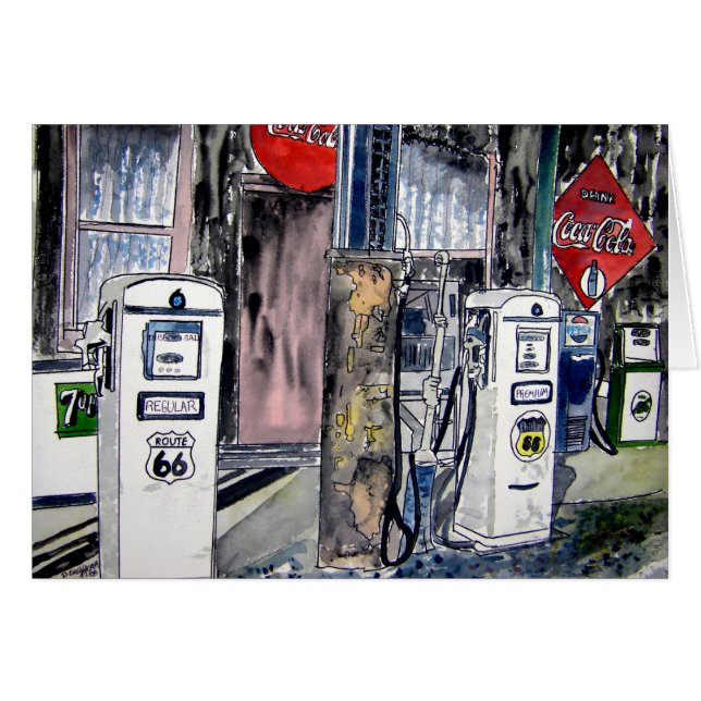 Route 66 Tankstelle Vintage Kunst (Vorderseite (Horizontal))
