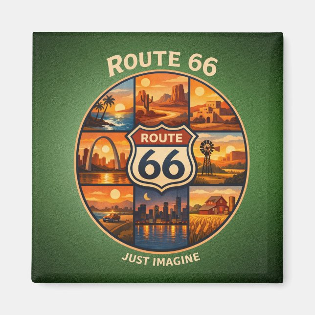 Route 66 Traumziele Sage Green Reise Szenen Magnet (Vorne)