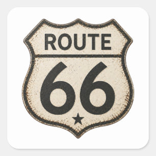 Route 66 verwitterter Retro-Shield-Aufkleber Quadratischer Aufkleber
