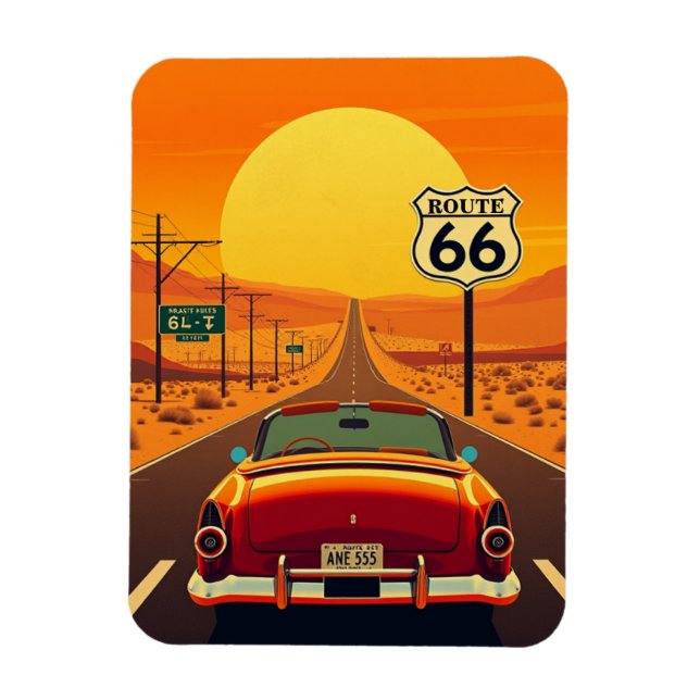 Route 66 Vintag Sunset Highway mit Auto Magnet (Vertikal)
