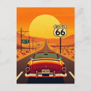 Route 66 Vintag Sunset Highway mit Auto Postkarte