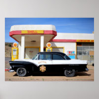 Route 66 Vintage Car Gas Station Foto