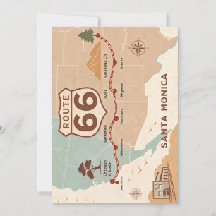Route 66 Vintage Karte mit historischen Städten