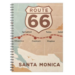 Route 66 Vintage Karte mit historischen Städten Notizblock
