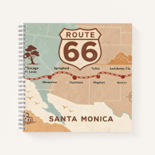 Route 66 Vintage Karte mit historischen Städten Notizbuch