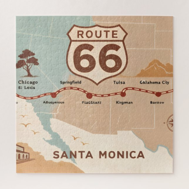 Route 66 Vintage Map with Historic Cities (Vertikal)