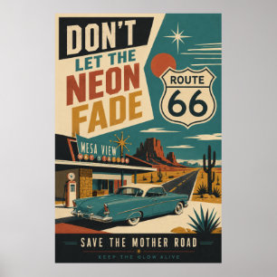Route 66 Vintage-Motel Klassische Auto-Kunst Poster
