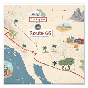 Route 66 Vintage-Reisekarte Illustration Fotodruck