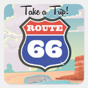 Route 66 Vintage-Reiseposter Quadratischer Aufkleber