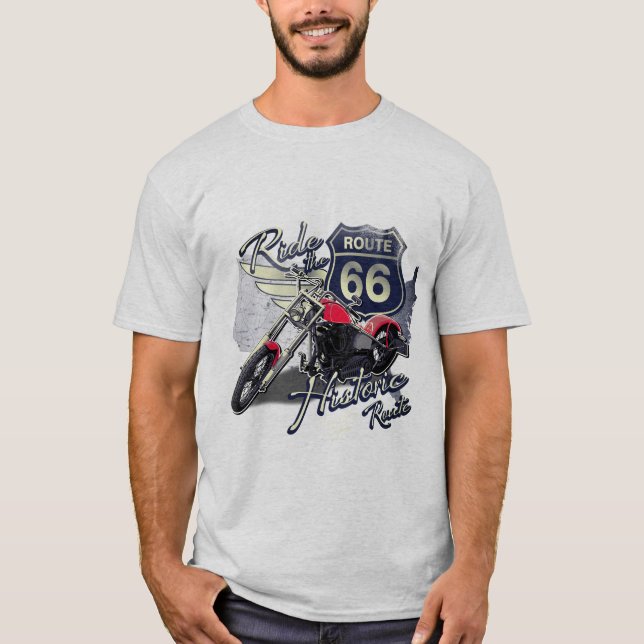 Route 66, Vintages Motorrad T-Shirt (Vorderseite)