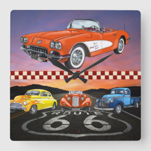 Route 66 Wall Clock - SRF Quadratische Wanduhr