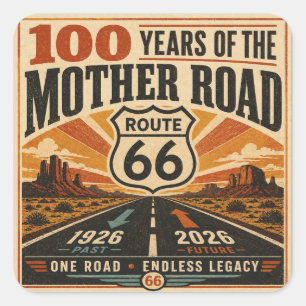 Route 66 Wüsten-Highway-Jubiläums-Reise-Kunst Quadratischer Aufkleber
