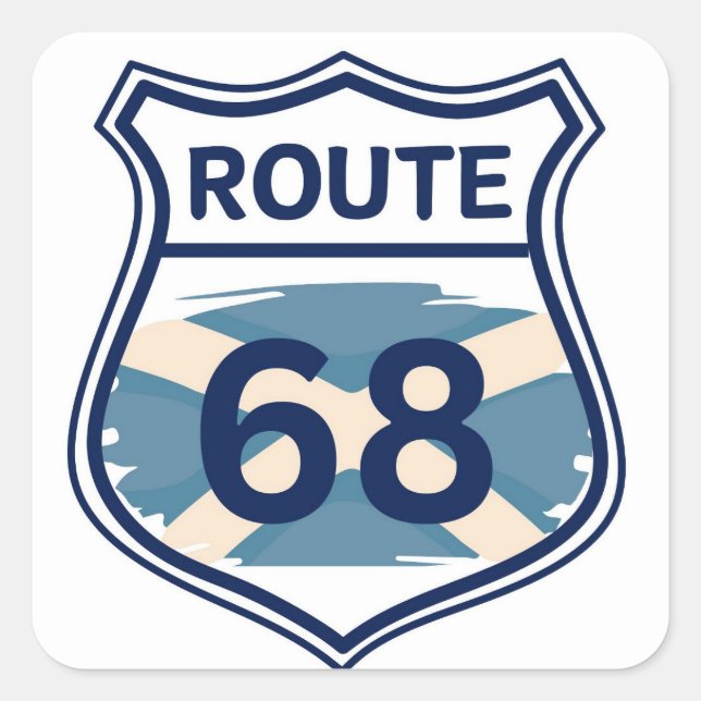 Route 68 - Schottischer Schildkrötenschild Quadratischer Aufkleber (Vorderseite)