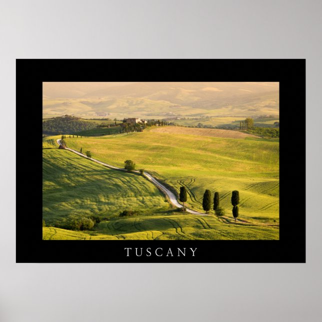 Route blanche en Toscane paysage imprimé poster no (Devant)