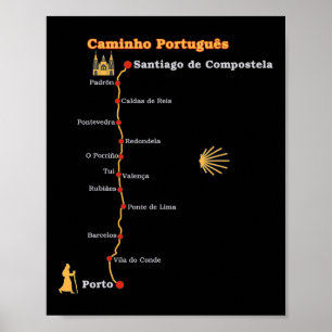 Route Caminho Português De Santiago Etappen Camino Poster
