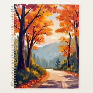 Route d'automne Aquarelle Feuilles de feuillage