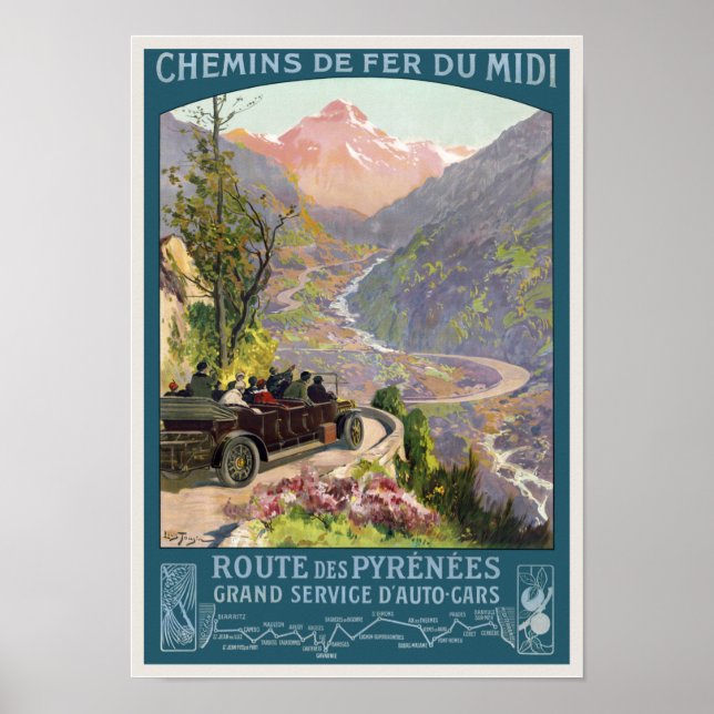 Route des Pyrénées France Vintage Poster 1920 (Vorne)