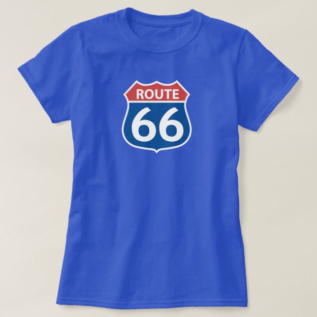 ROUTE féminine 66 ROUGE, T-shirt SIGNE BLEU (Design devant)