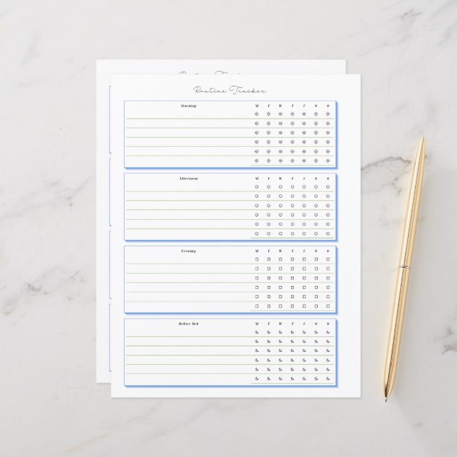 Routine-Tracker-Wöchentliche Planungs-Seite (Vorderseite/Rückseite Beispiel)