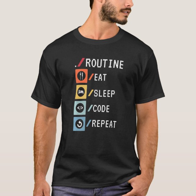Routinemäßiger Ausschlafcode Wiederholung der Code T-Shirt (Vorderseite)