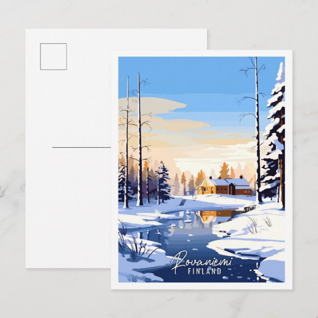 Rovaniemi Finland Vintage Illustration Postkarte (Vorne/Hinten)