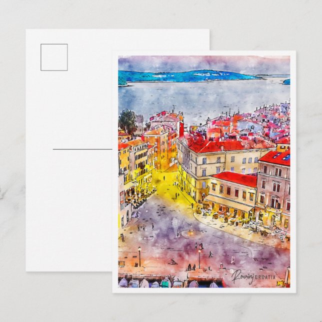 Rovinj Kroatien Jahrgang Reise Aquarell Postkarte (Vorne/Hinten)