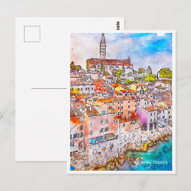 Rovinj Kroatien Reisen Place Watercolor Postkarte (Vorne/Hinten)