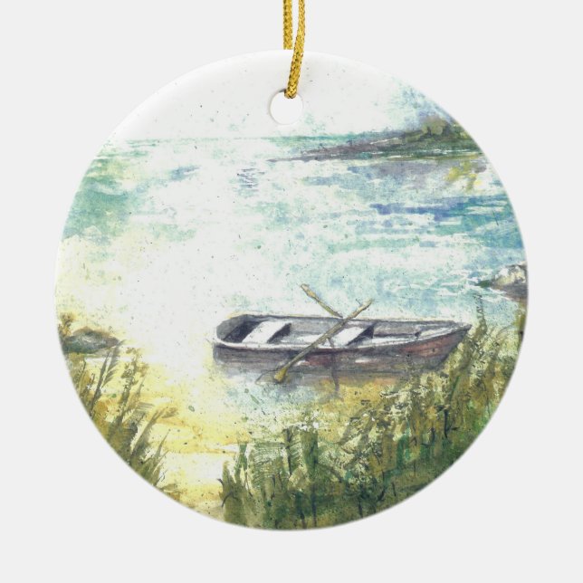 Row Boat Waterway Maureen Girard Tide Keramik Ornament (Vorne)