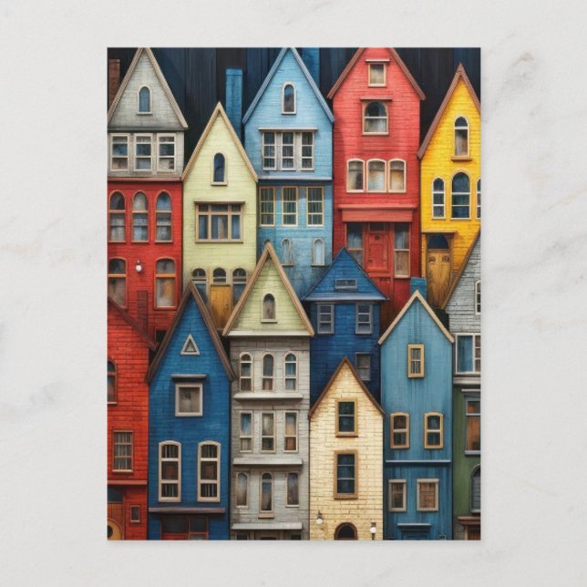 ROW HOUSES FARBIGE ART POSTCARD POSTKARTE (Vorderseite)
