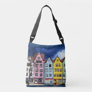 ROW HOUSES KUNST ÜBER DIE DRUCKKREUZBEUTEL TRAGETASCHEN MIT LANGEN TRÄGERN