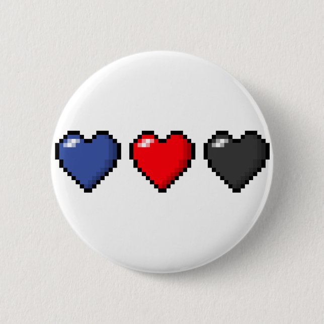 Row of Three Polyamory Pride Flag Pixel Hearts Button (Vorderseite)