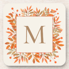 Rowan Berries & Herbstlaubs Monogram Getränkeuntersetzer