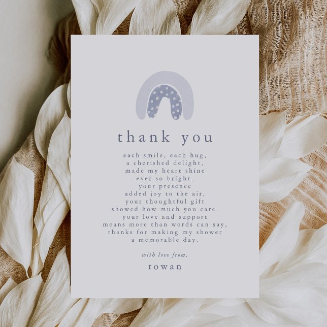 ROWAN Einzigartiger Boy Blue Boho Rainbow Baby Dus Dankeskarte (ROWAN Unique Boy Blue Boho Rainbow Baby Shower Thank You Card)