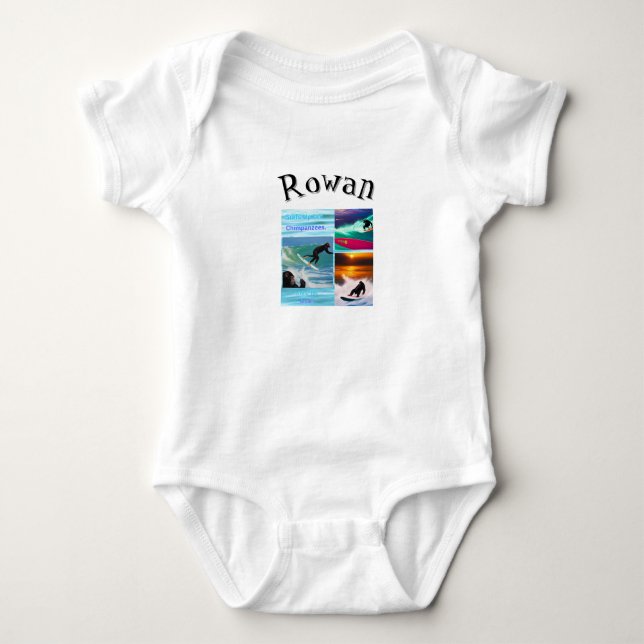 Rowan Name Mit Surfenden Schimpansen, Baby Strampler (Vorderseite)
