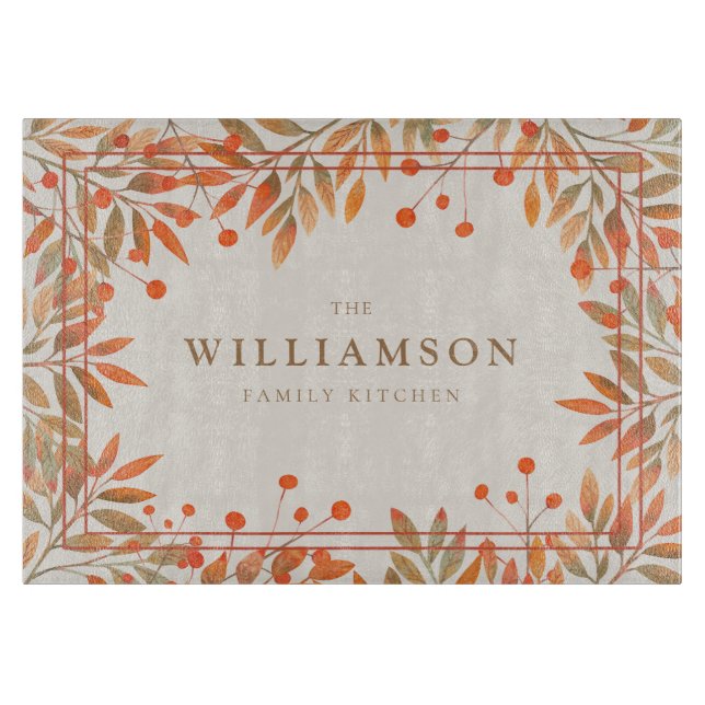 Rowan Red Berries & Herbstlaubs Botanical Schneidebrett (Vorderseite)