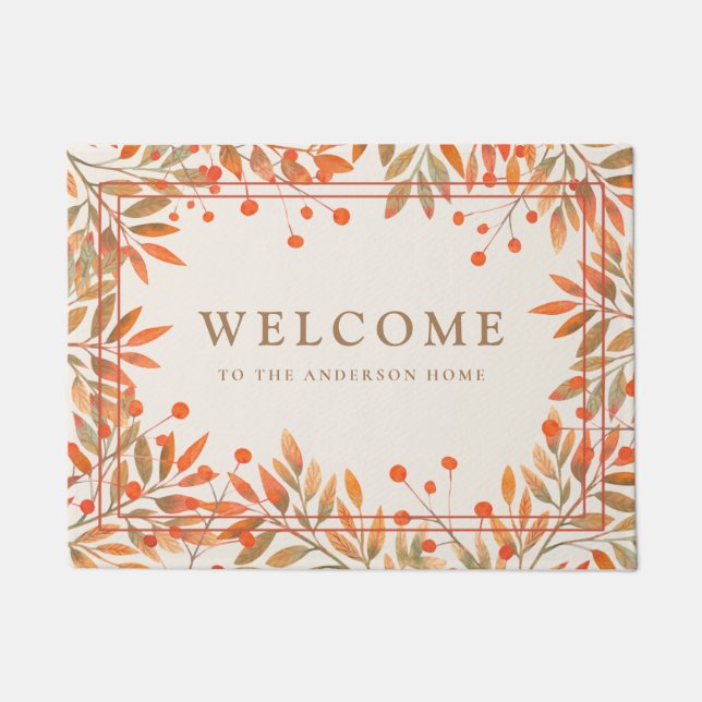Rowan Red Berries & Herbstlaubs Custom Botanical Fußmatte (Vorderseite)