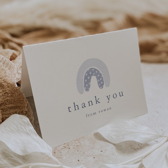 ROWAN Summer Boy Blue Boho Rainbow Baby Dusche Dankeskarte (ROWAN Summer Boy Blue Boho Rainbow Baby Shower Thank You Card)