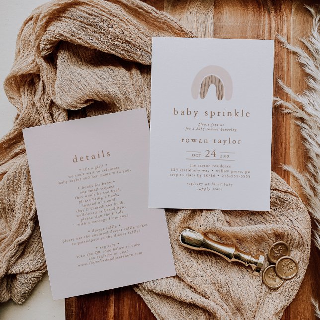 ROWAN Unique Girl Pink Boho Rainbow Baby Sprinkle Einladung (ROWAN Unique Girl Pink Boho Rainbow Baby Sprinkle Invitation)