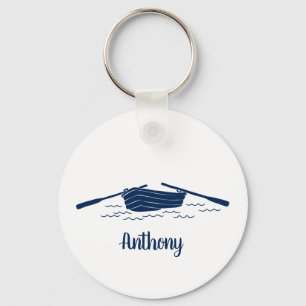 Rowboat Graphic in Navy Blue Personalisiert Schlüsselanhänger